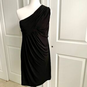 Ellen Tracy Black Stretchy One Shoulder Draped Cocktail Dress Size 12